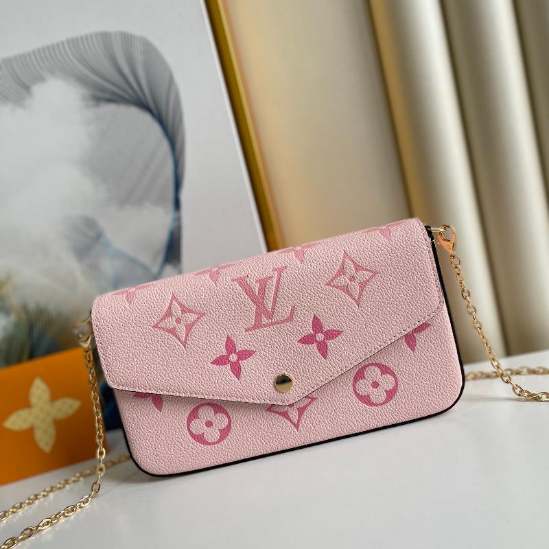 LV Handbags Clutches M80498 Pink Silk Screen